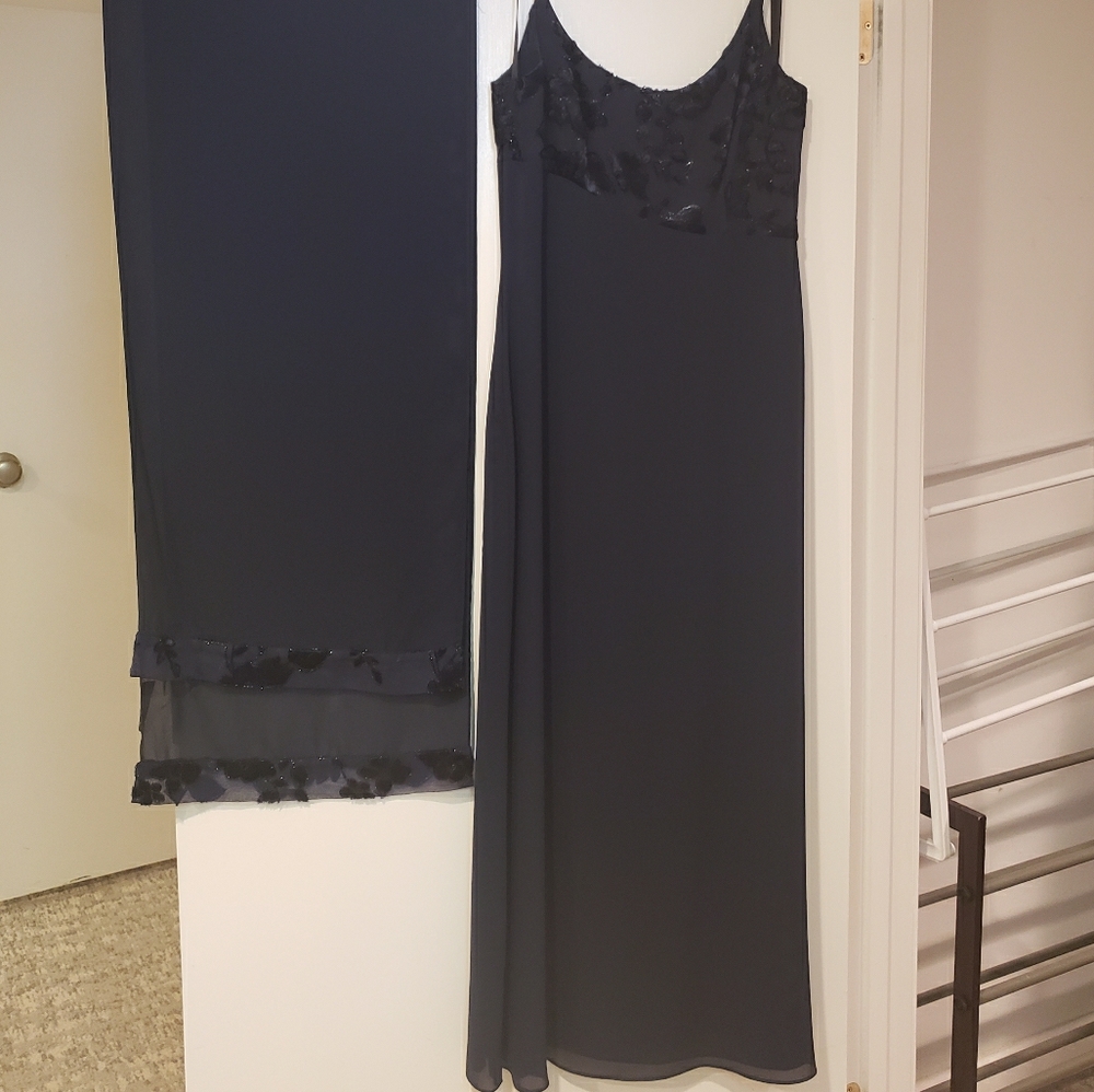 Midnight Blue Tea Length Dress with Matching Shawl